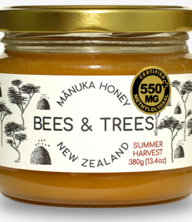 Bees & Trees Manuka Honey 500-550+ MGO, 13.4oz.