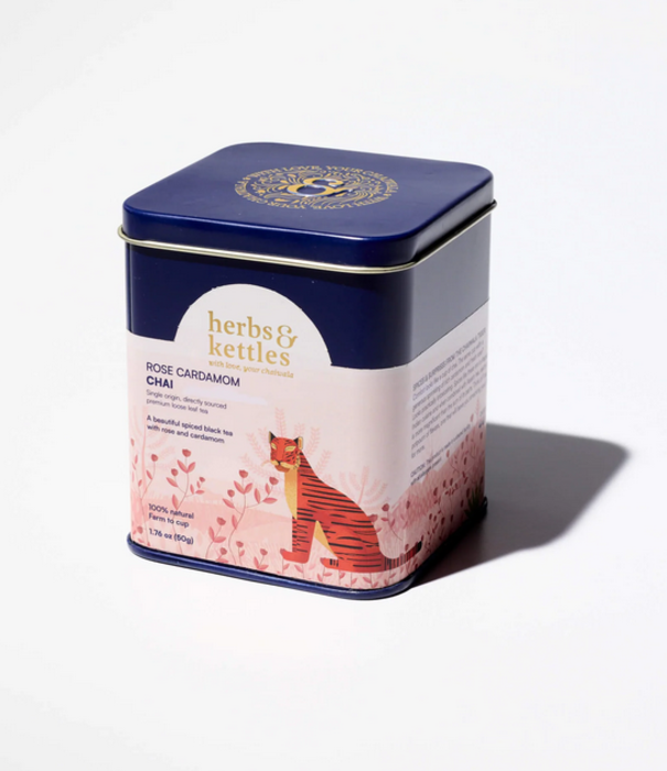 Herbs & Kettles Tea, Rose Cardamom Chai, Tin, 1.76oz.