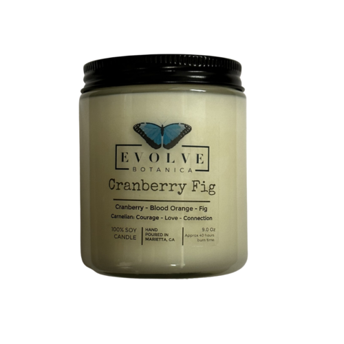 Evolve Botanica Wood Wick Crystal Soy Candle, Cranberry Fig (Carnelian)