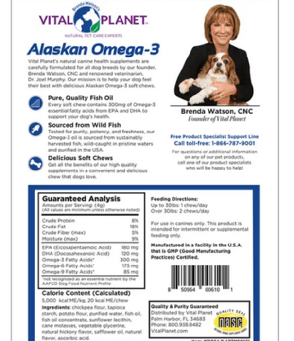 Vital Planet Alaskan Omega 3, 30 soft chews. DISCO