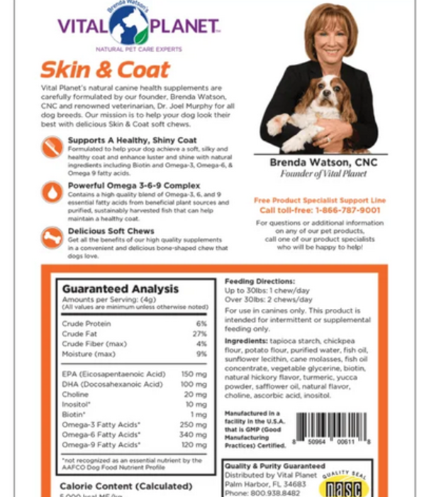 Vital Planet  Skin & Coat, 30soft chews. DISCO
