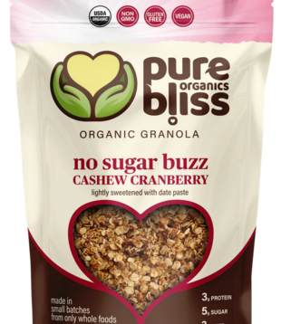 Pure Bliss Organics No Sugar Buzz Cashew Cranberry Granola, 12oz.