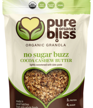Pure Bliss Organics No Sugar Buzz Cocoa Cashew Butter Granola, 12oz.