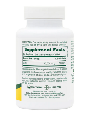 NATURE'S PLUS Nature's Plus Biotin 10mg, 90t.