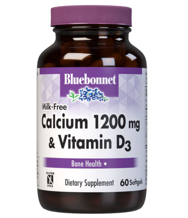 Bluebonnet Milk-Free Calcium 1200mg + Vit D3, 60sg