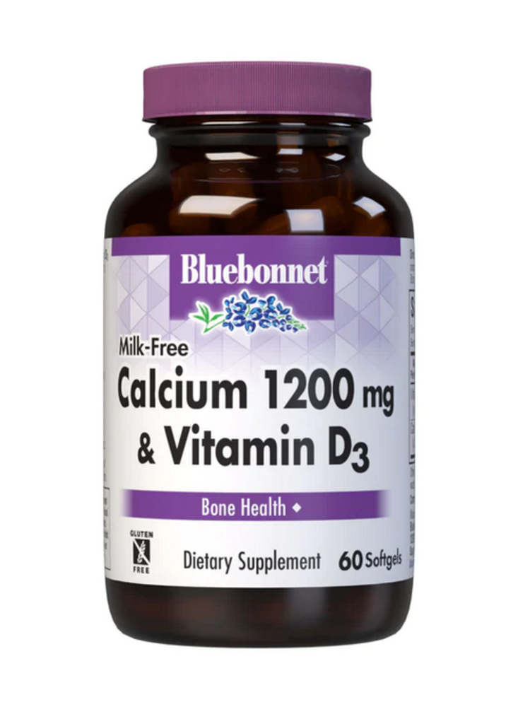 Bluebonnet Milk-Free Calcium 1200mg + Vit D3, 60sg