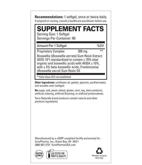 Terry Naturally BosMed + Boswellia w/Frankincense Oil, 60sg