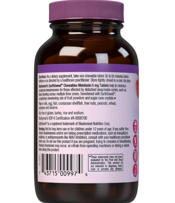 Bluebonnet Earthsweet Chewable Melatonin 5mg Raspberry, 60s