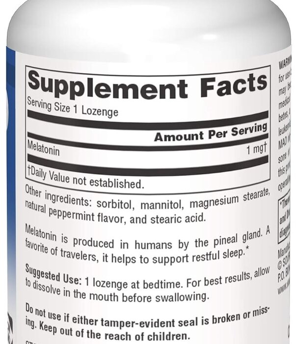 Source Naturals Melatonin 1mg Sublingual, Peppermint, 100ct