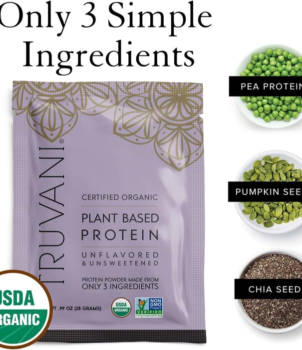 Truvani Unflavored Plant Protein Powder, Single