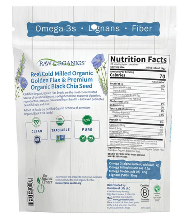 GoL RAW Organics - Organic Flax Meal+Chia Seeds 12oz.