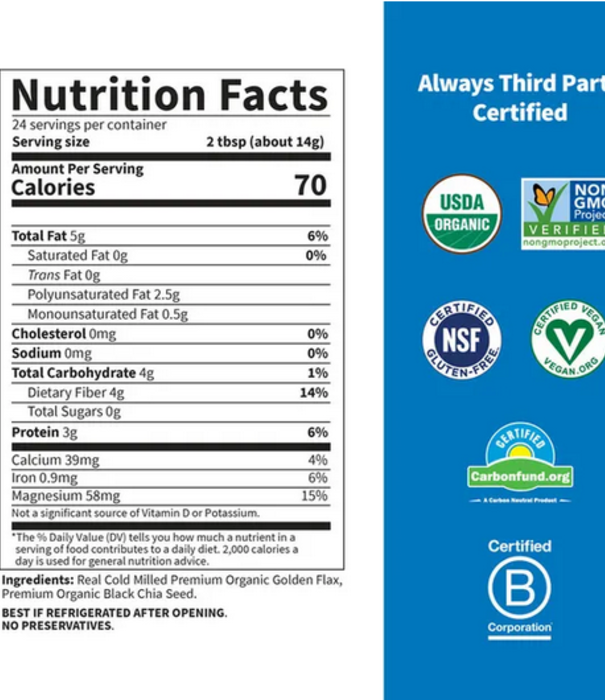 GoL RAW Organics - Organic Flax Meal+Chia Seeds 12oz.