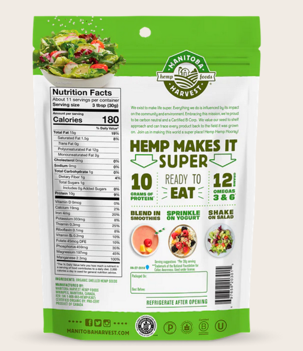 Manitoba Harvest Hemp Hearts, Organic, 12oz.