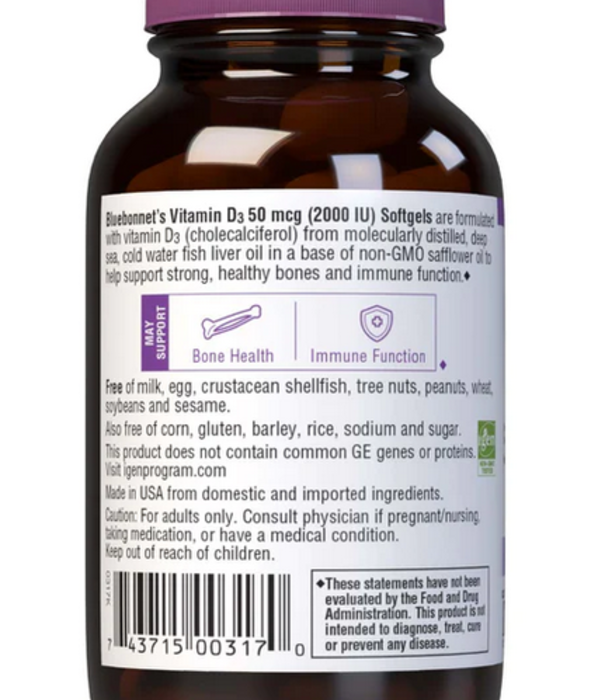 Bluebonnet Bluebonnet Vitamin D3 2000 IU, 100sg