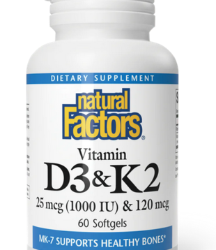 Natural Factors Vitamin D3 & K2 1000IU & 120 mcg 60sg