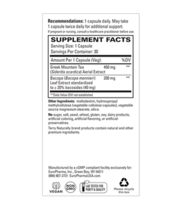 Terry Naturally Greek Mountain Tea + Bacopa, 30cp