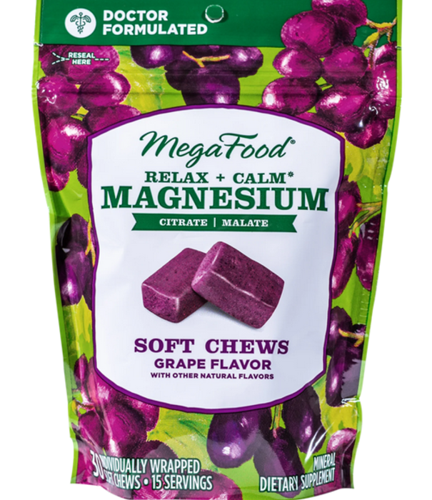 MegaFood Relax + Calm Magnesium Soft Chew, Grape, 30ct