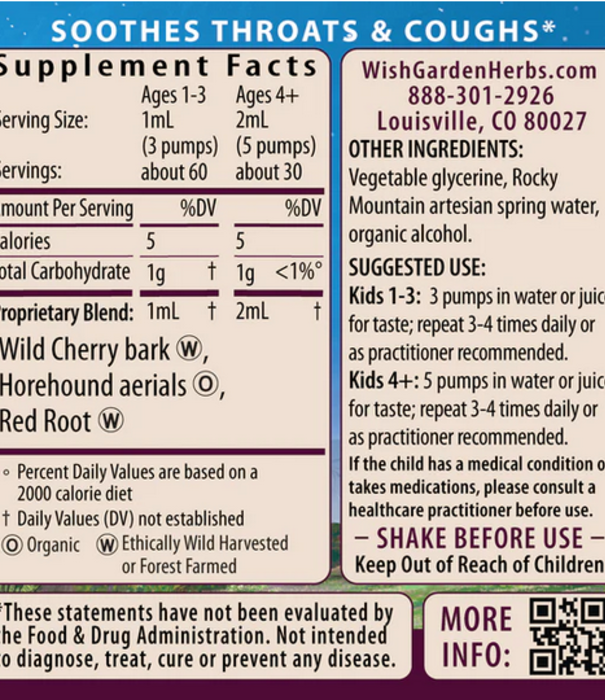 WishGarden Herbs Kick-It Cough, KIDS, 2oz pump