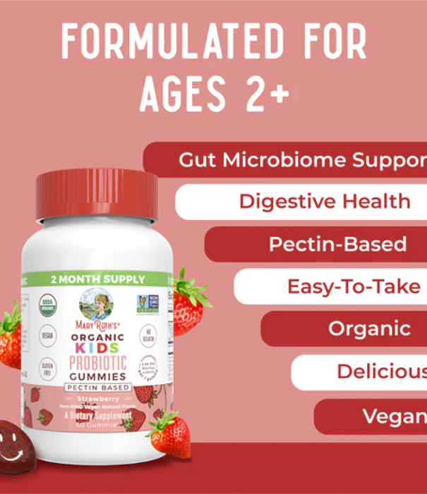 MaryRuth's Probiotic, Kid, Gummies, Strawberry, Organic, 60ct.