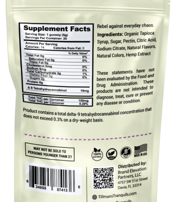 Tillman's Tranquils Tillman's Tranquils D9 Gummies, Wedding Cake, 10mg, 15ct