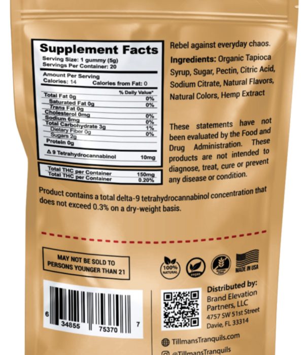 Tillman's Tranquils Tillman's Tranquils D9 Gummies, Cherry Pie, 10mg, 15ct