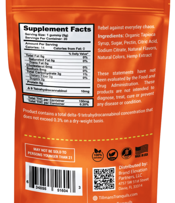 Tillman's Tranquils Tillman's Tranquils D9 Gummies, Agent Orange, 10mg, 15ct