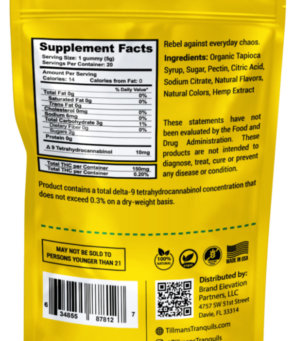 Tillman's Tranquils Tillman's Tranquils D9 Gummies, Pineapple Express, 10mg, 15ct