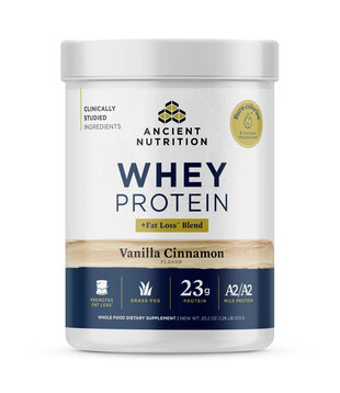 Ancient Nutrition A2 Whey Protein Powder, Fat Loss, Vanilla Cinnamon, 20srv