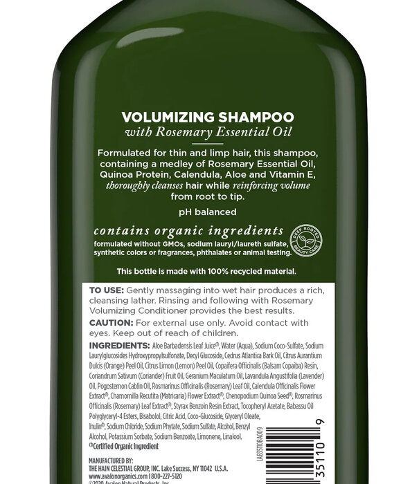 Avalon Organics Shampoo, Volumizing Rosemary, 11oz.
