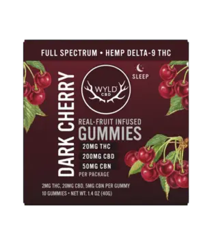 Wyld Gummies Dark Cherry, 2mg THC + 20mg CBD + 5mg CBN, 10ct