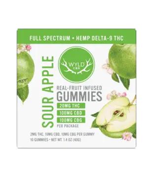 Wyld CBD Gummies Sour Apple, 2mg THC + 10mg CBD + 10mg CBG, 10ct