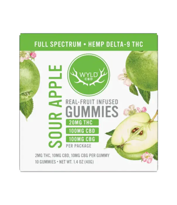 WYLD Wyld CBD Gummies Sour Apple, 2mg THC + 10mg CBD + 10mg CBG, 10ct