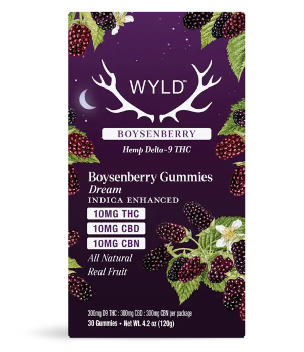 WYLD Wyld Gummies Boysenberry Dream, 10mg THC, 10mg CBN, 10mg CBD, Indica, 30ct