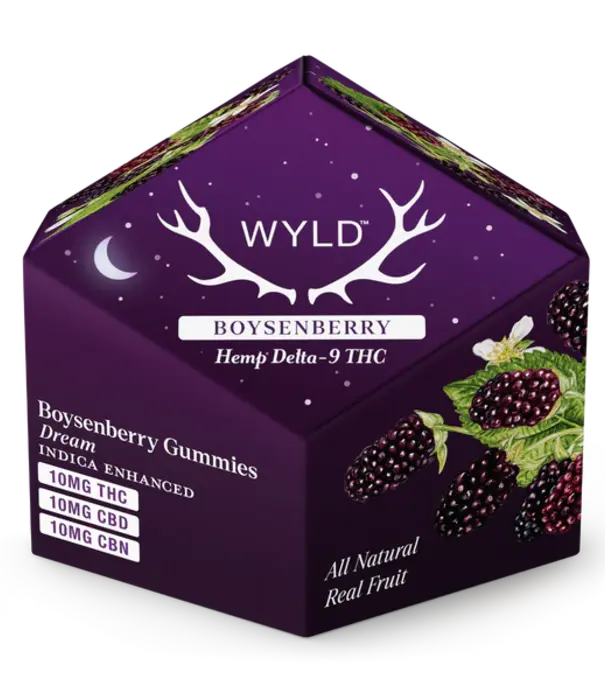 WYLD Wyld Gummies Boysenberry Dream, 10mg THC, 10mg CBN, 10mg CBD, Indica, 10ct