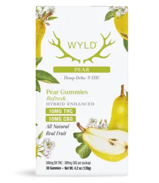 Wyld Gummies Pear, 10mg THC + 10mg CBD, Hybrid, 30ct