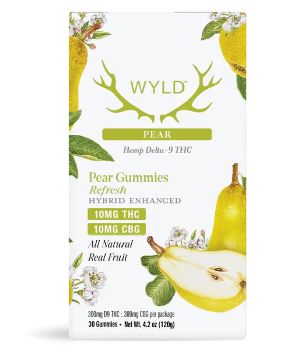 WYLD Wyld Gummies Pear, 10mg THC + 10mg CBD, Hybrid, 30ct