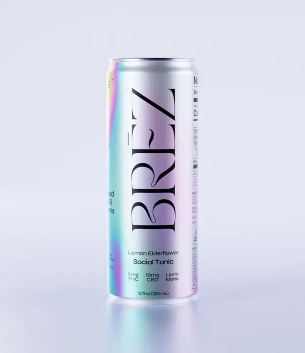 Brez Lemon Elderflower, 5mg THC + Lions Mane, 12oz, 4pk