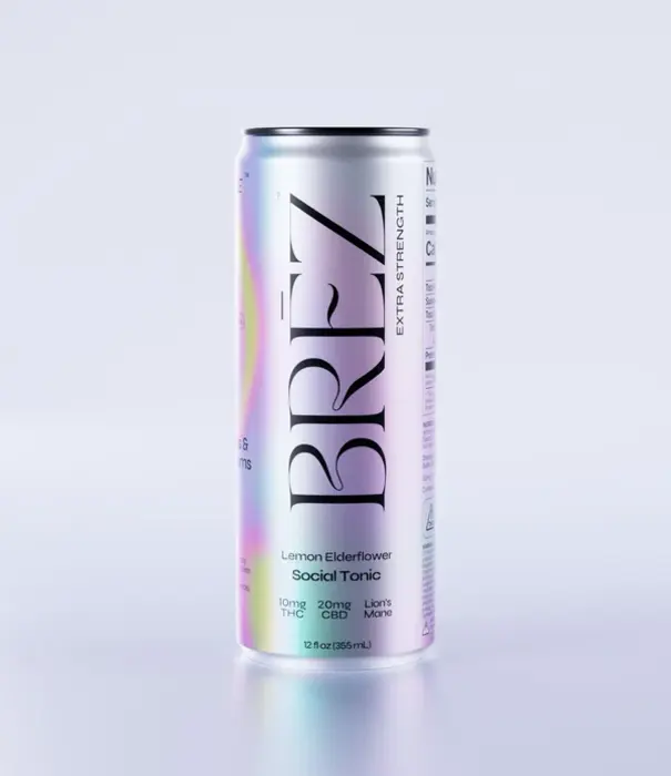 Brez Lemon Elderflower, Extra Strength, 10mg THC + Lions Mane, 12oz, 4pk