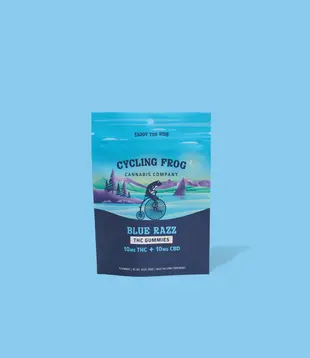 Cycling Frog 10mg THC, 10mg CBD Gummies, BlueRazz, 10ct