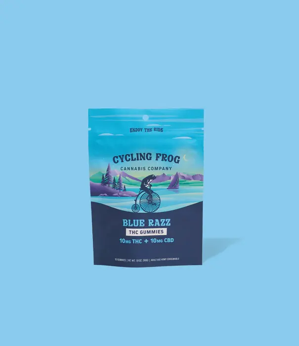 Cycling Frog 10mg THC, 10mg CBD Gummies, BlueRazz, 10ct