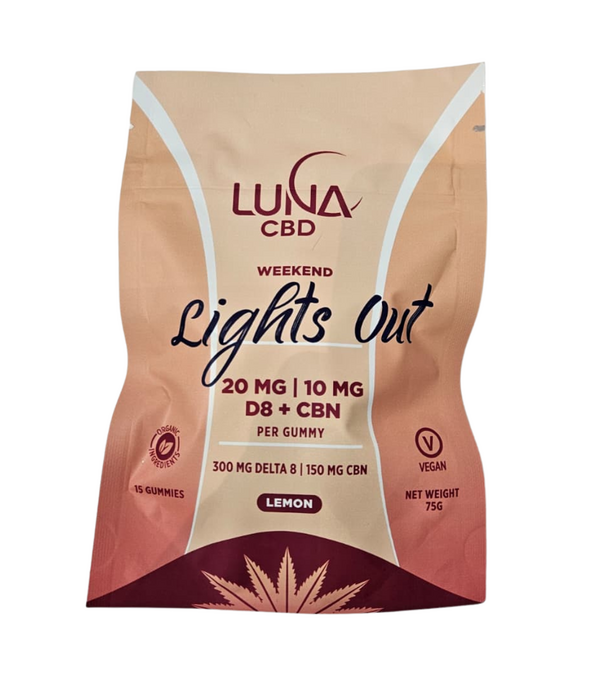 LUNA CBD Luna Weekend LIGHTS OUT D8 + CBN Gummies, 20mg:10mg, 15ct