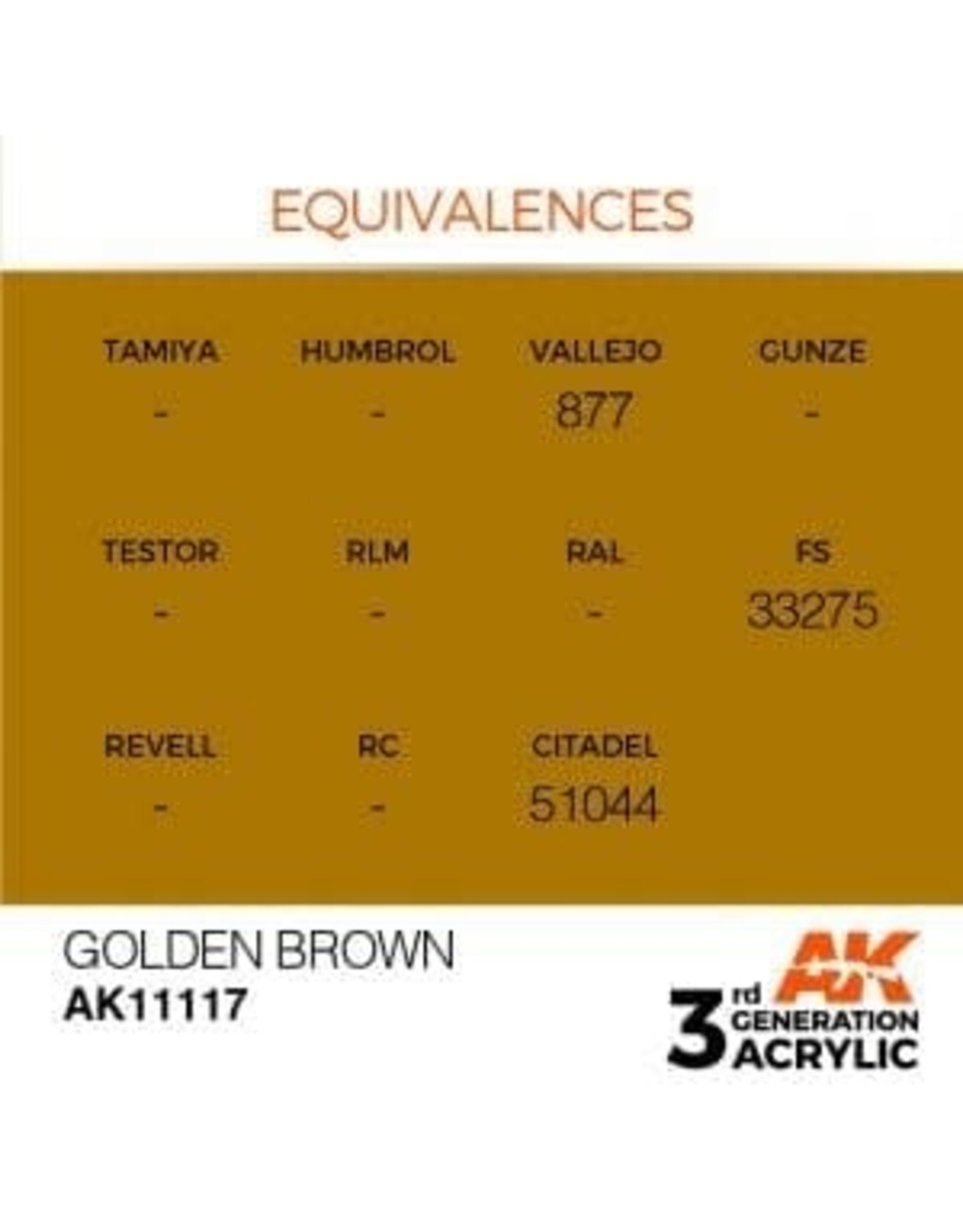 AK Interactive 3RD GEN ACRYLIC GOLDEN BROWN 17ML