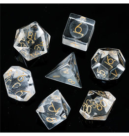 UdixiDice 7PC RPG DICE - GLASS 3D LASER ETCHED W/ LEATHER DICE BOX