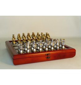 CHESS - CAMELOT GOLD SILVER ON 15" CHERRY CHEST