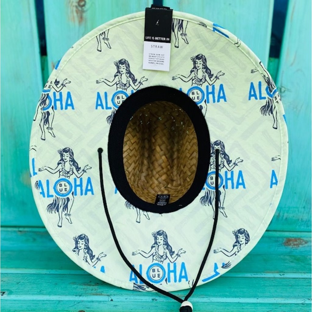 Sl6 Blueline Straw Hat Aloha Yellow Navy Lace Blueline Surf Paddle Co