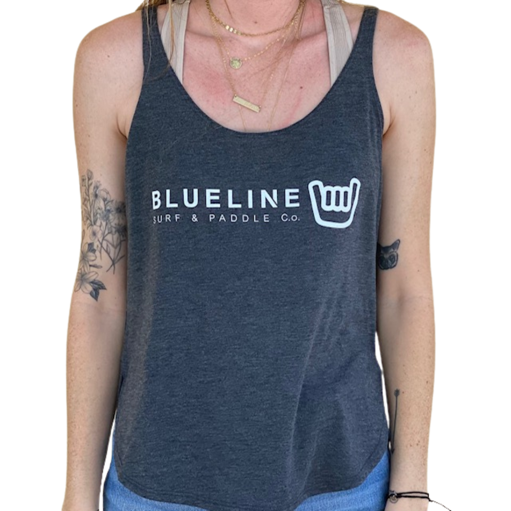 Blueline Surf + Paddle Co. Shaka Flowy Tank Dark Grey White