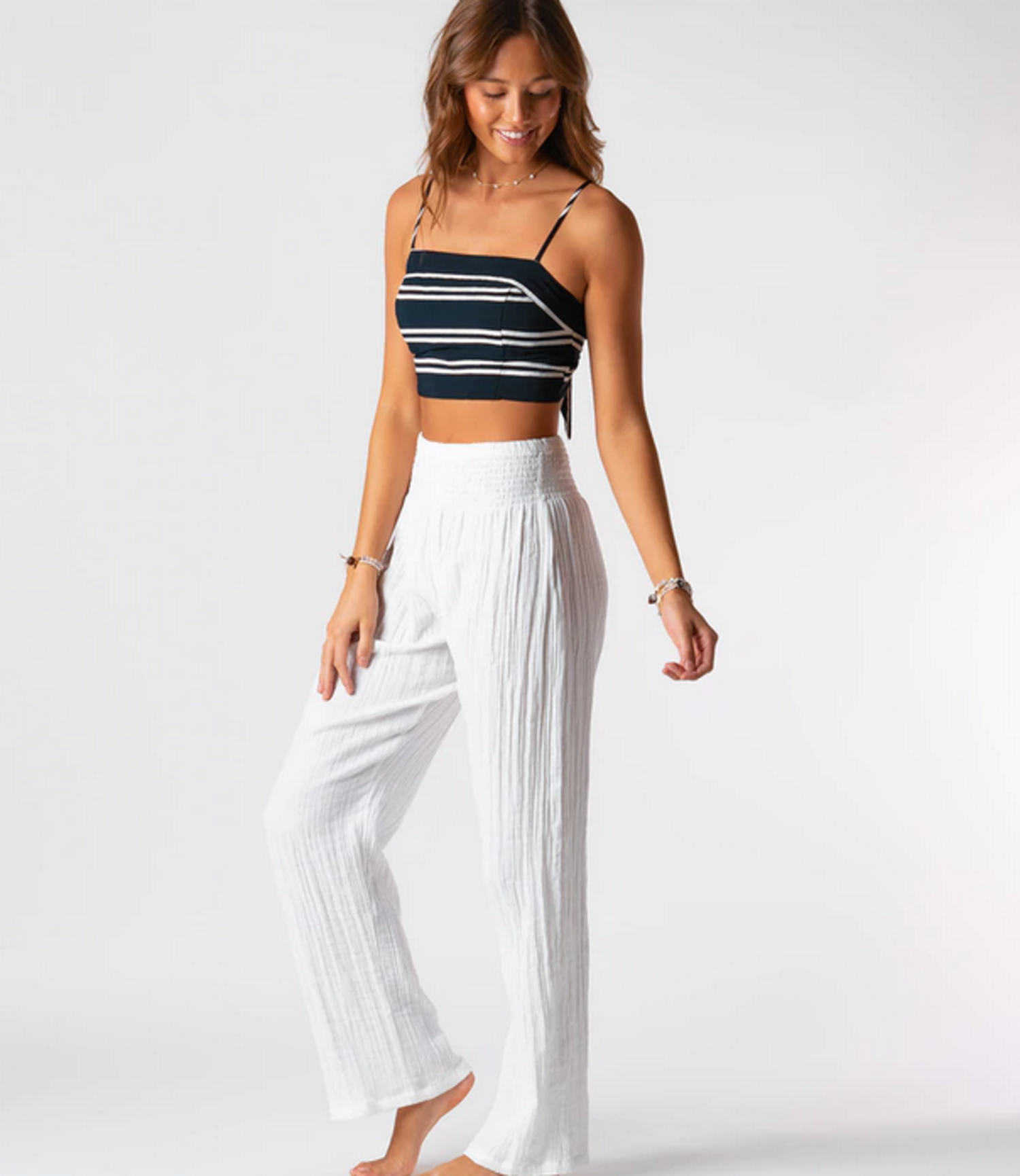 91106 Wide Leg Cotton Pants White 