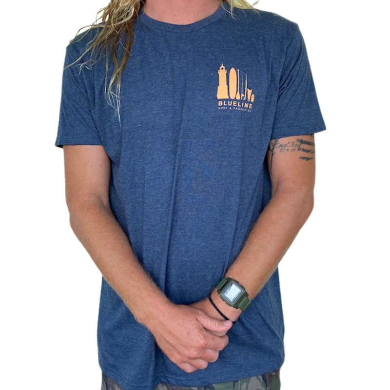 Blueline Surf + Paddle Co. The Line Up Tee Navy Heather Coral