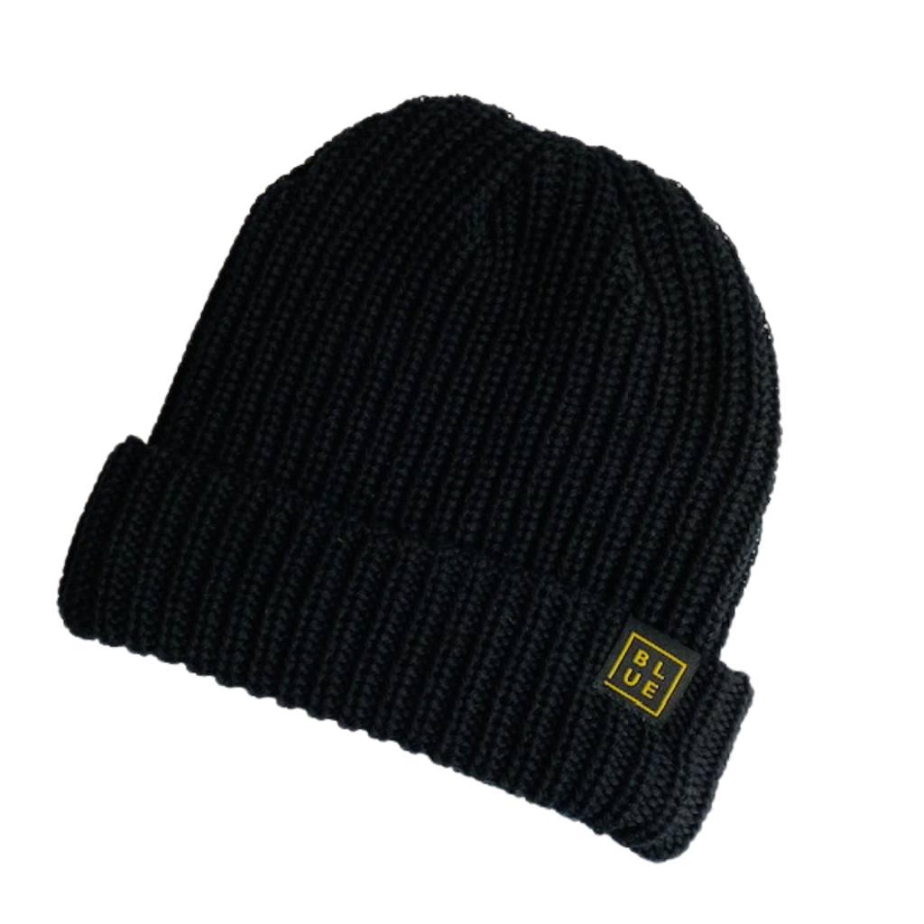 Blueline Surf + Paddle Co. Blue Box Beanie Black with Gold Ring Patch