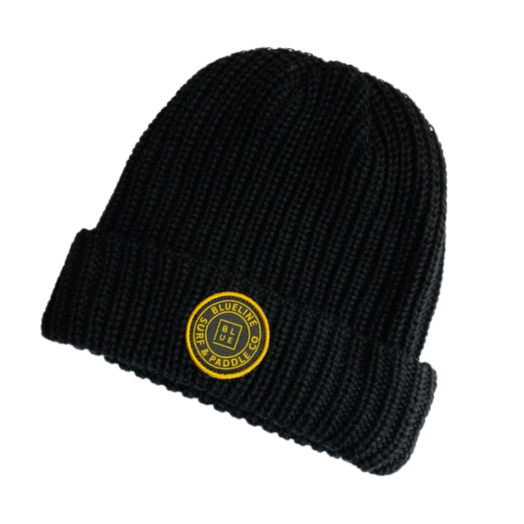 Blueline Surf + Paddle Co. OG Beanie Black with Black Patch Gold Ring